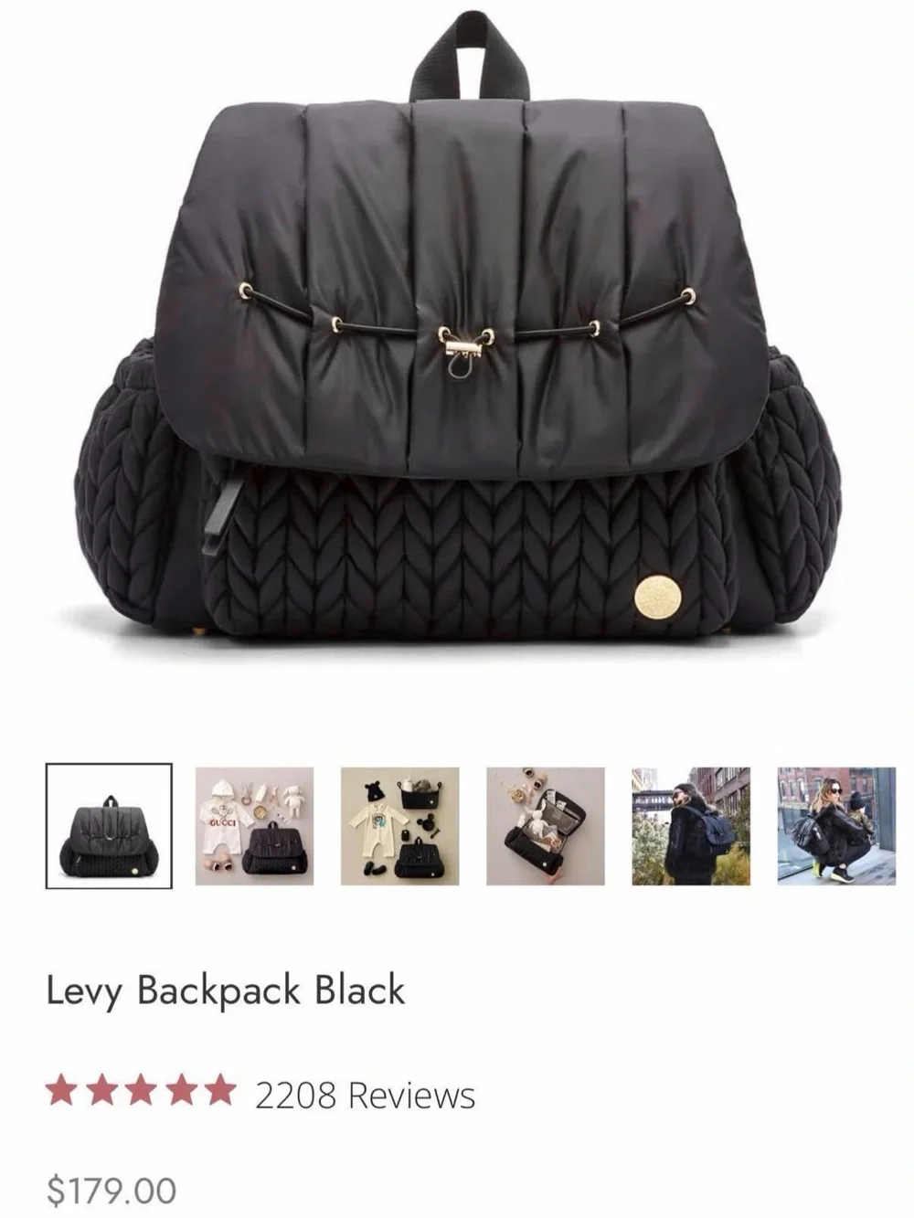 Happ- Levy Quilted Black Backpack Diaper Bag